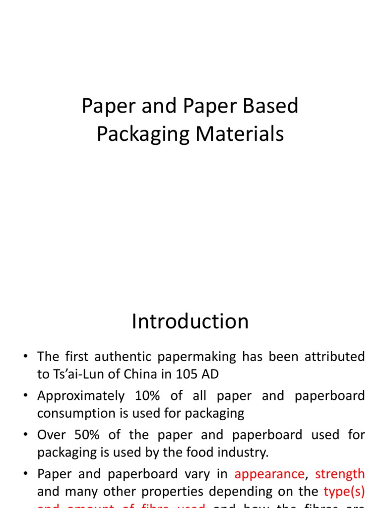 Paper and Paper Based Packaging Materials PDF Pulp (Paper) Paper