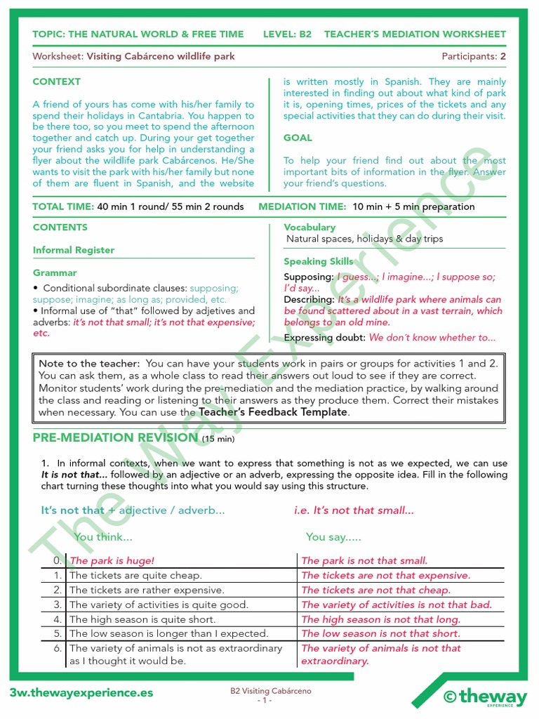 Mediation B2 Web Sample | PDF | Adverb | English Language for Free Printable Peer Mediation Worksheets