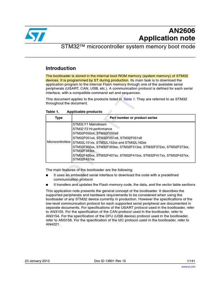 AN2606 STM32 Microcontroller System | PDF | Booting | Random Access Memory