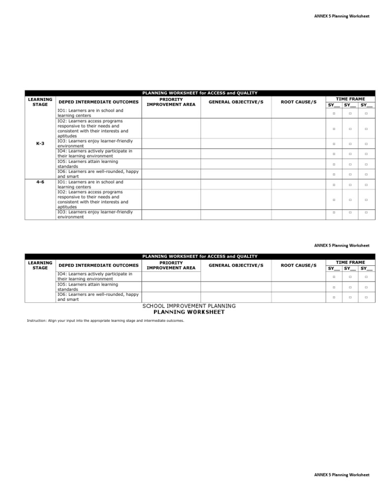 SIP Planning Worksheet for Quality Access | PDF | Teaching ...