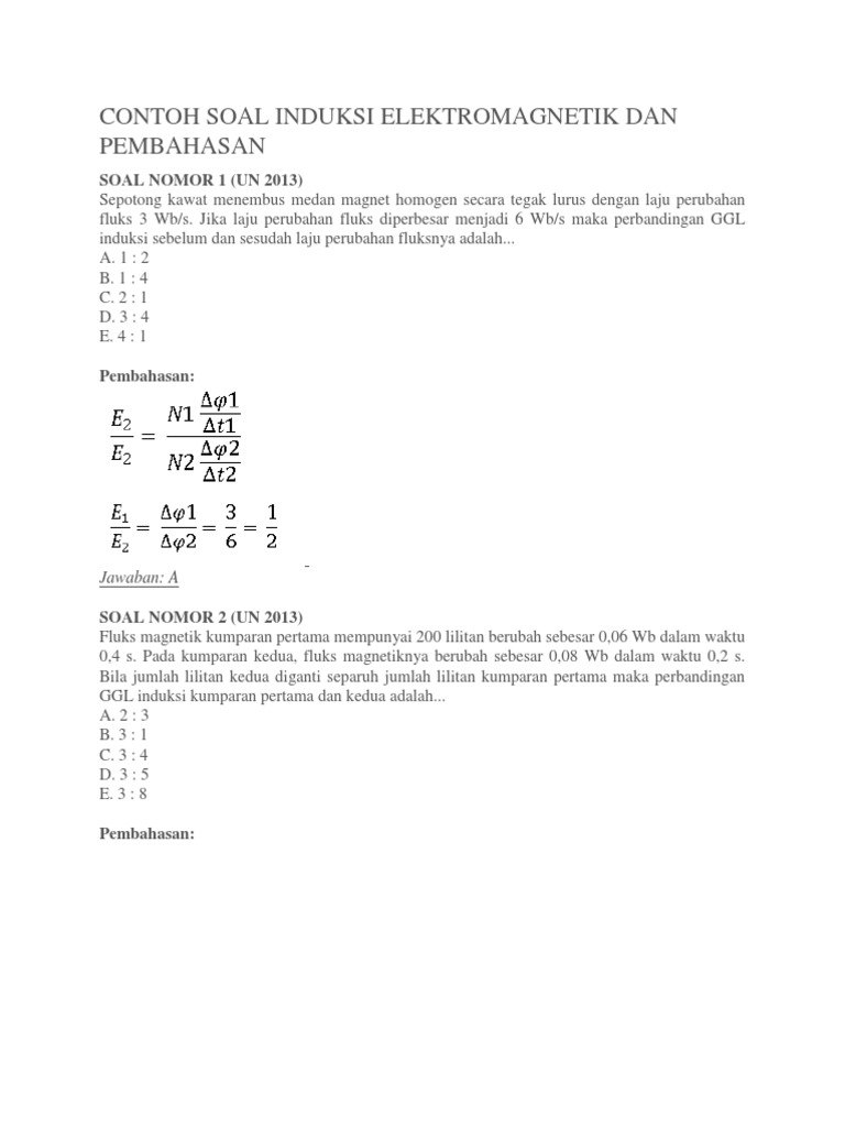 Contoh Soal Induksi Elektromagnetik Dan Pembahasan