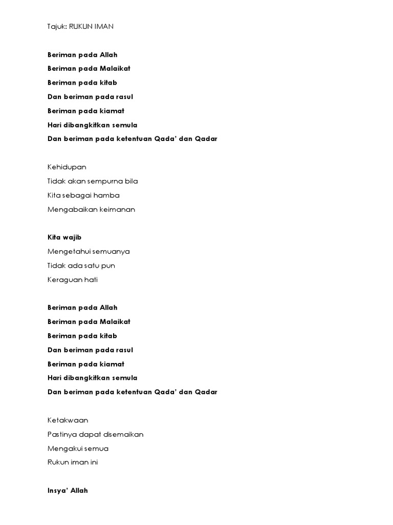 Lirik Rukun Iman | PDF