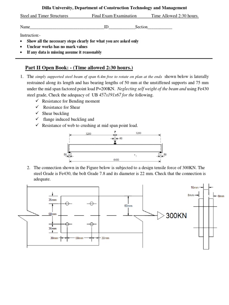 Steel Structures Final Exam Paper | PDF | Engineering | Civil Engineering