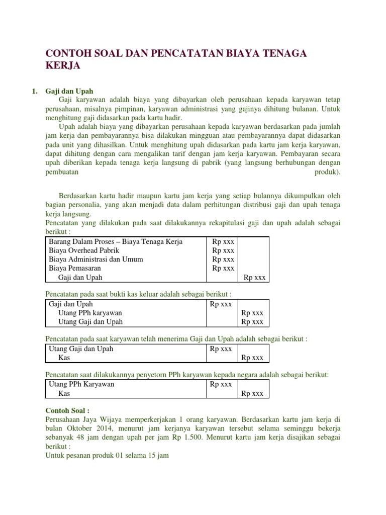 Contoh Soal Dan Pencatatan Biaya Tenaga Kerja Pdf