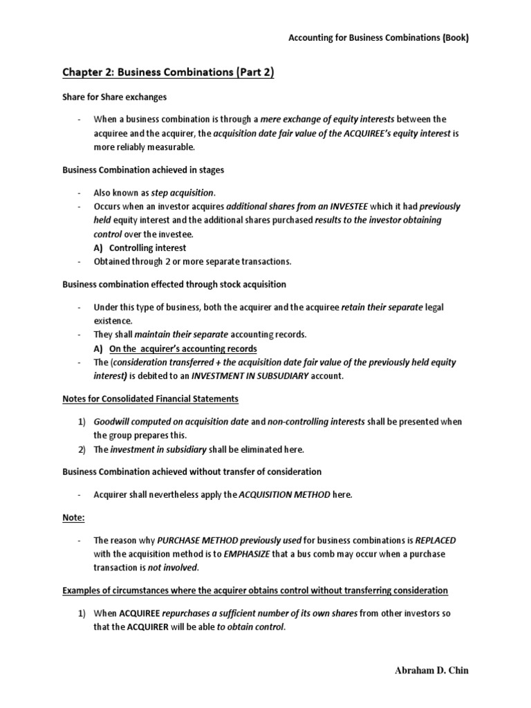 Business Combinations: Chapter 2 Overview | PDF | Mergers And ...