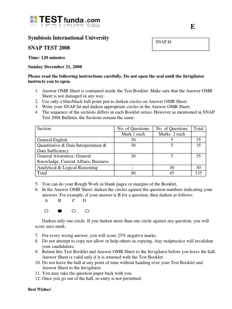 SNAP Test 2008 Instructions and Questions | PDF | Subsidy | Car