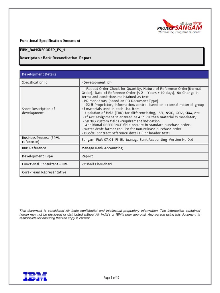 Bank Reconciliation Report Specification | PDF | Debits And Credits ...
