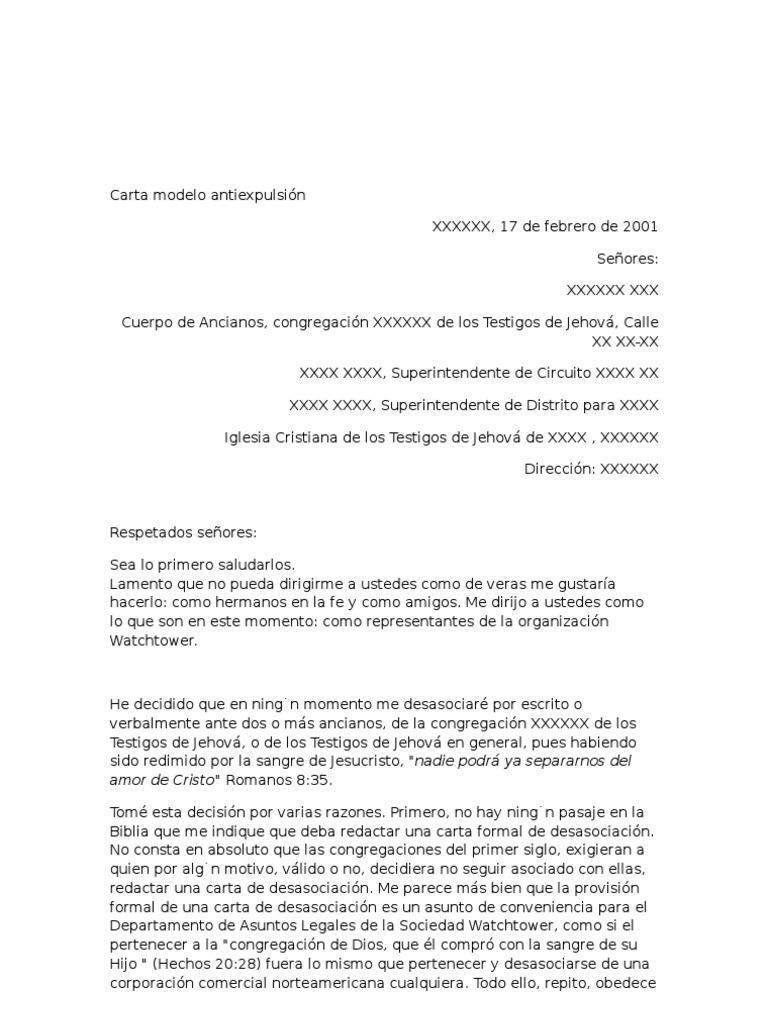 Carta modelo antiexpulsión