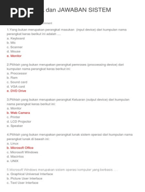 Contoh Soal Dan Jawaban Sistem Komputer Docx