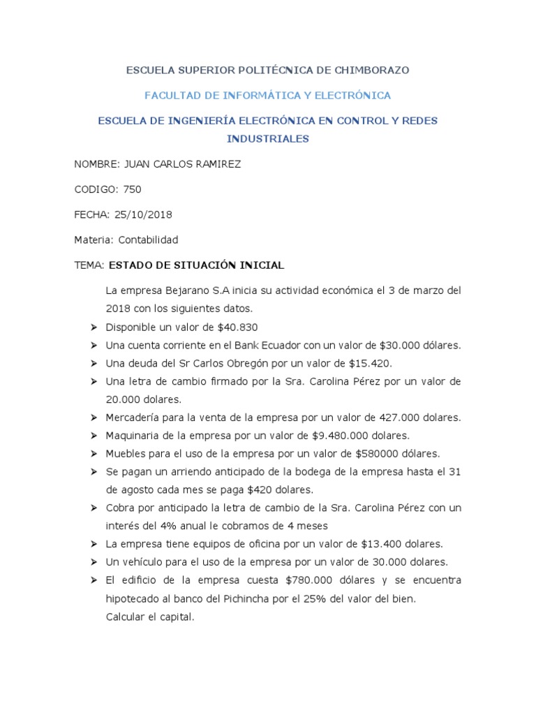Ejercicio Estado de Situacion Inicial | PDF | Corporaciones | Economias