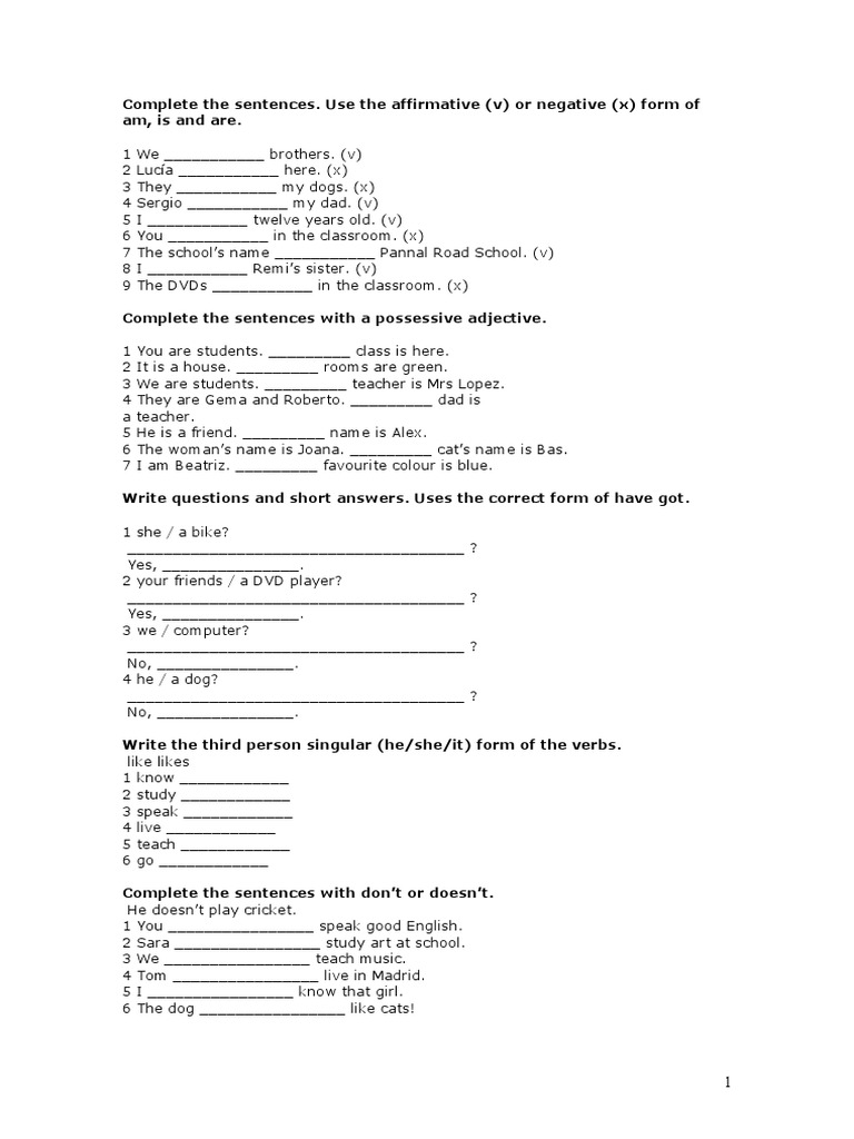 English Grammar Exercises for Beginners | PDF | Bathroom | Linguistic ...