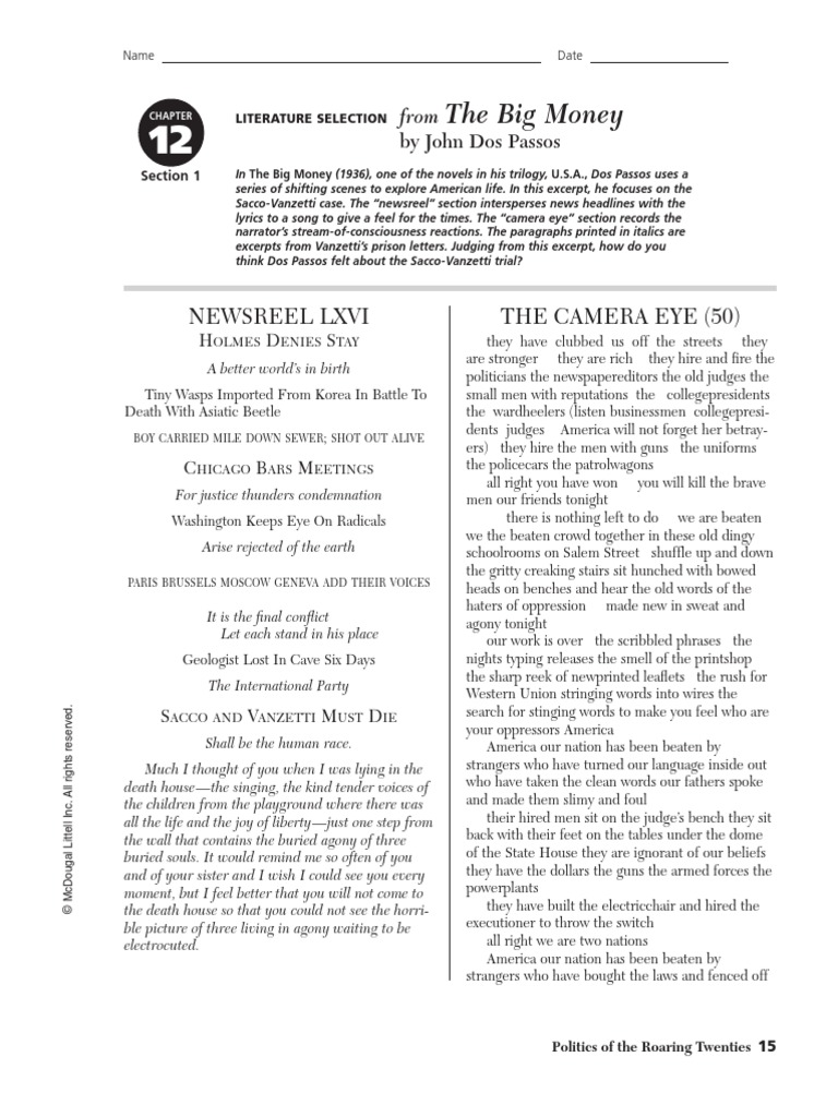 Extract From John Dos Passos The Big Money PDF PDF