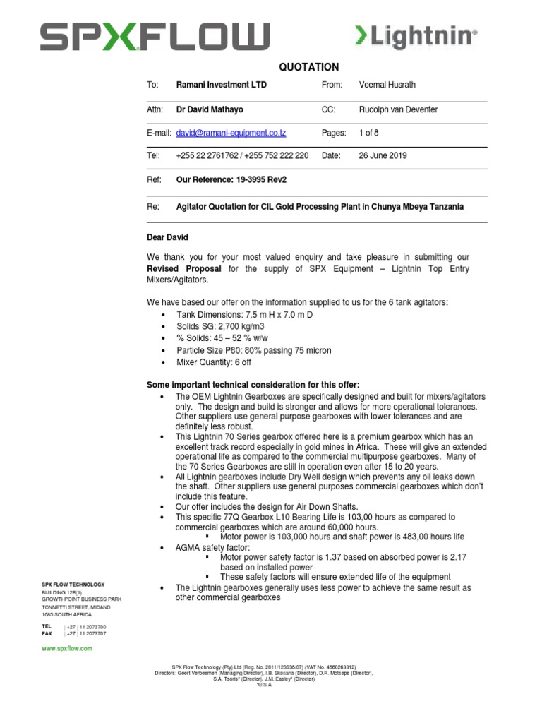193995 Rev2 SPX Mixer Quotation For Ramani Investment LTD Tanzania