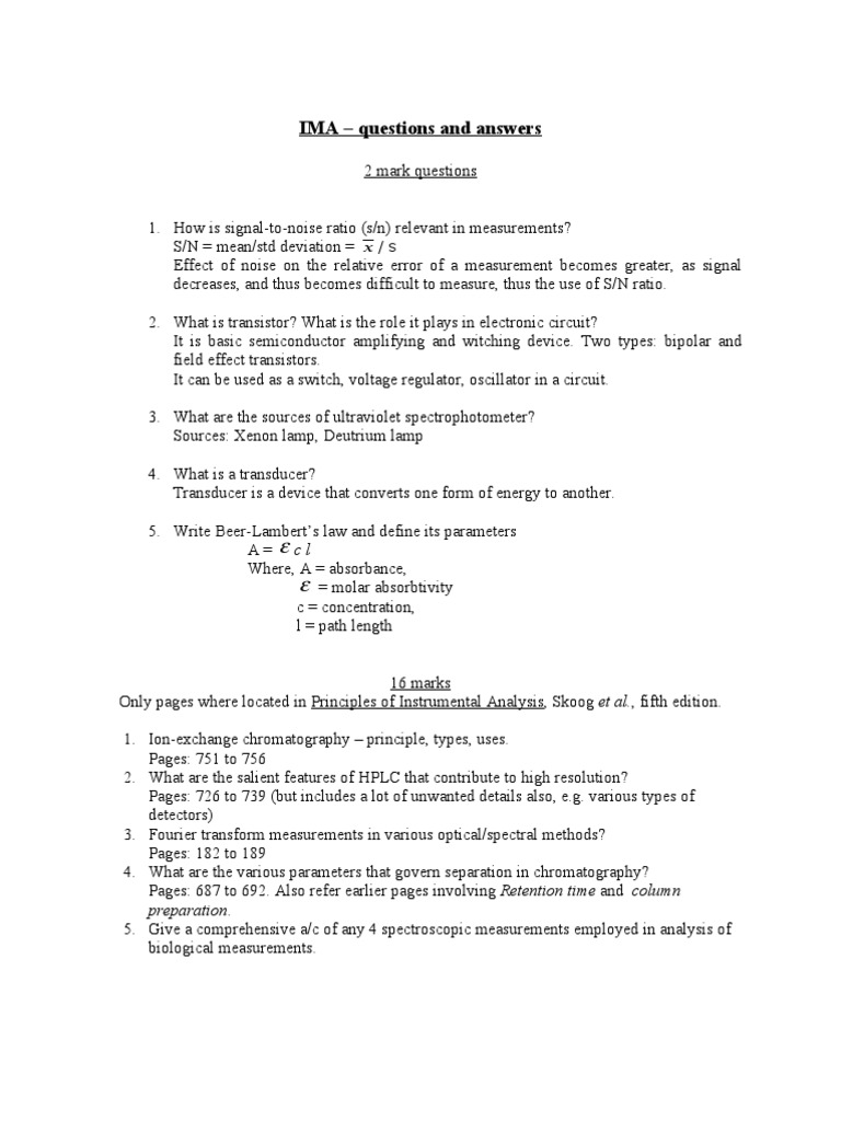 IMA Questions | PDF | Instrumental Analysis | Spectroscopy