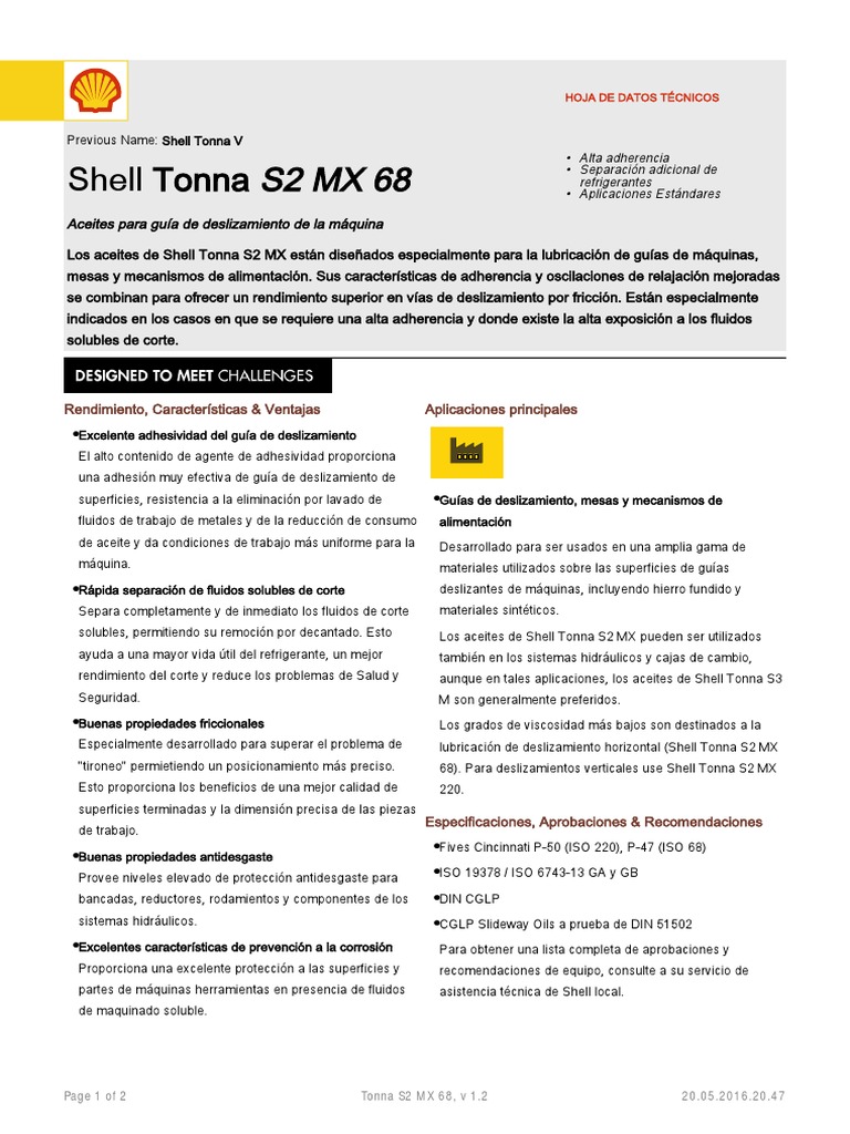 Shell Tonna S2 Mx 68: Shell Tonna Specification – GAWPGS