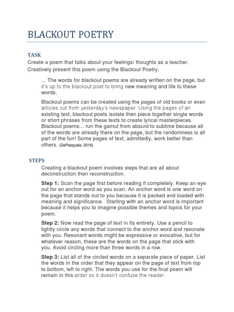 Blackout poetry | pdf | poetry | writing