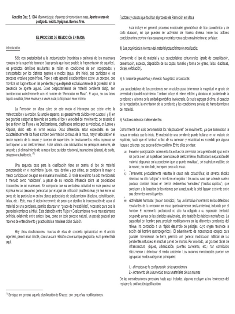 Remoción en Masa: Proceso y Clasificación | PDF | Suelo | Agua
