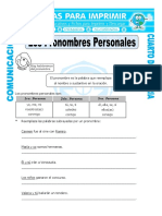 Ficha Los Pronombres Personales para Cuarto de Primaria