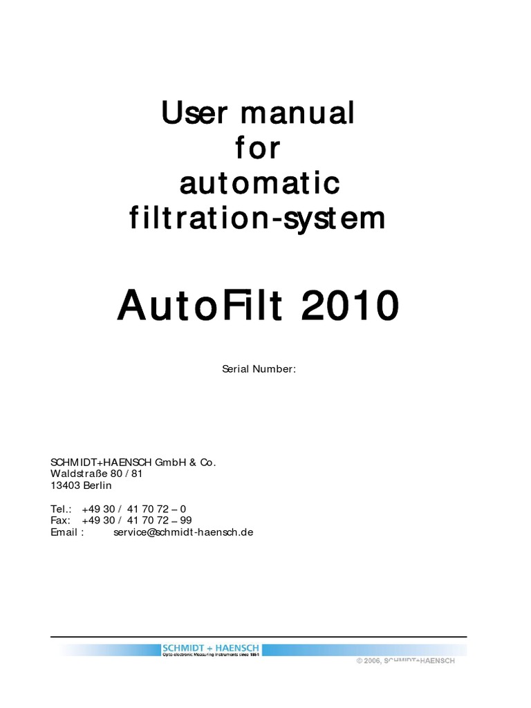 AutoFilt 2010 User Manual | PDF | Filtration | Switch
