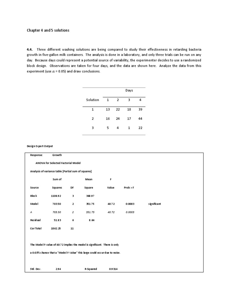 Chapter 4 and 5 Solutions | PDF | Analysis Of Variance | Errors And ...