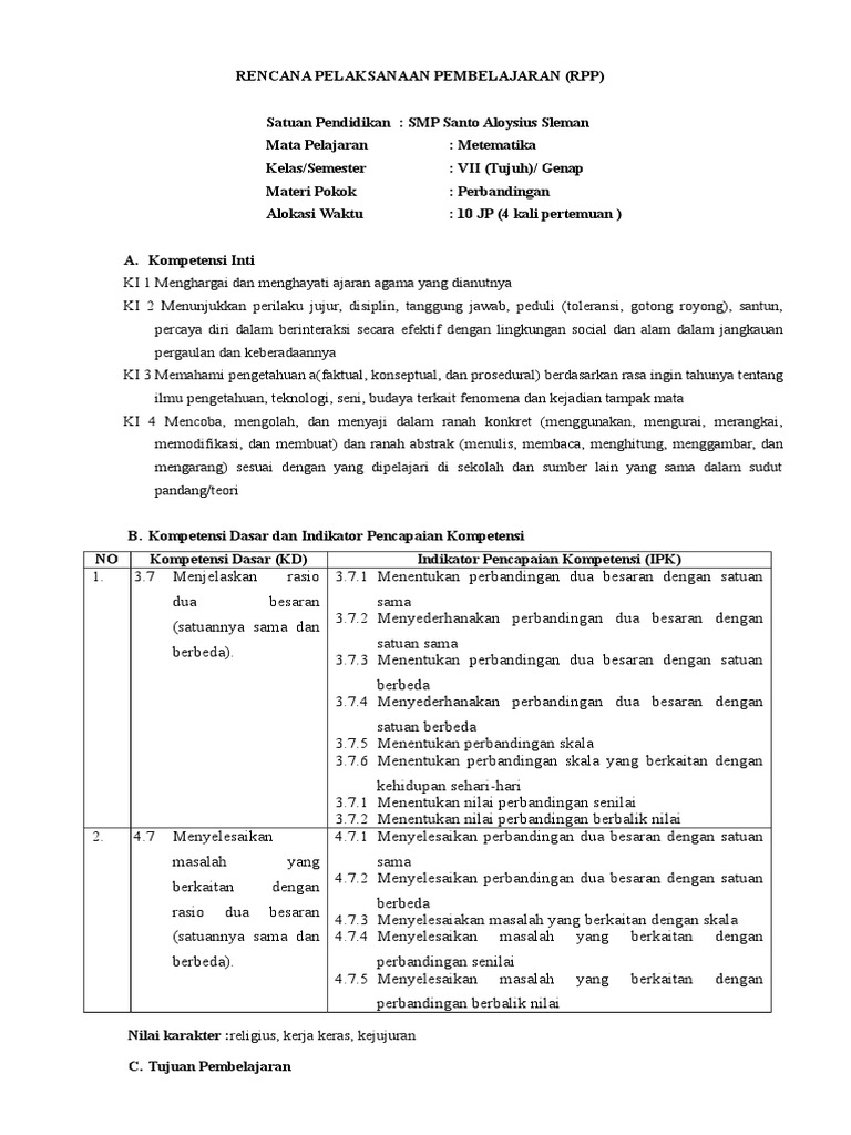 Rpp Kd 3 7 Dan 4 7 Perbandingan 2 Rtf