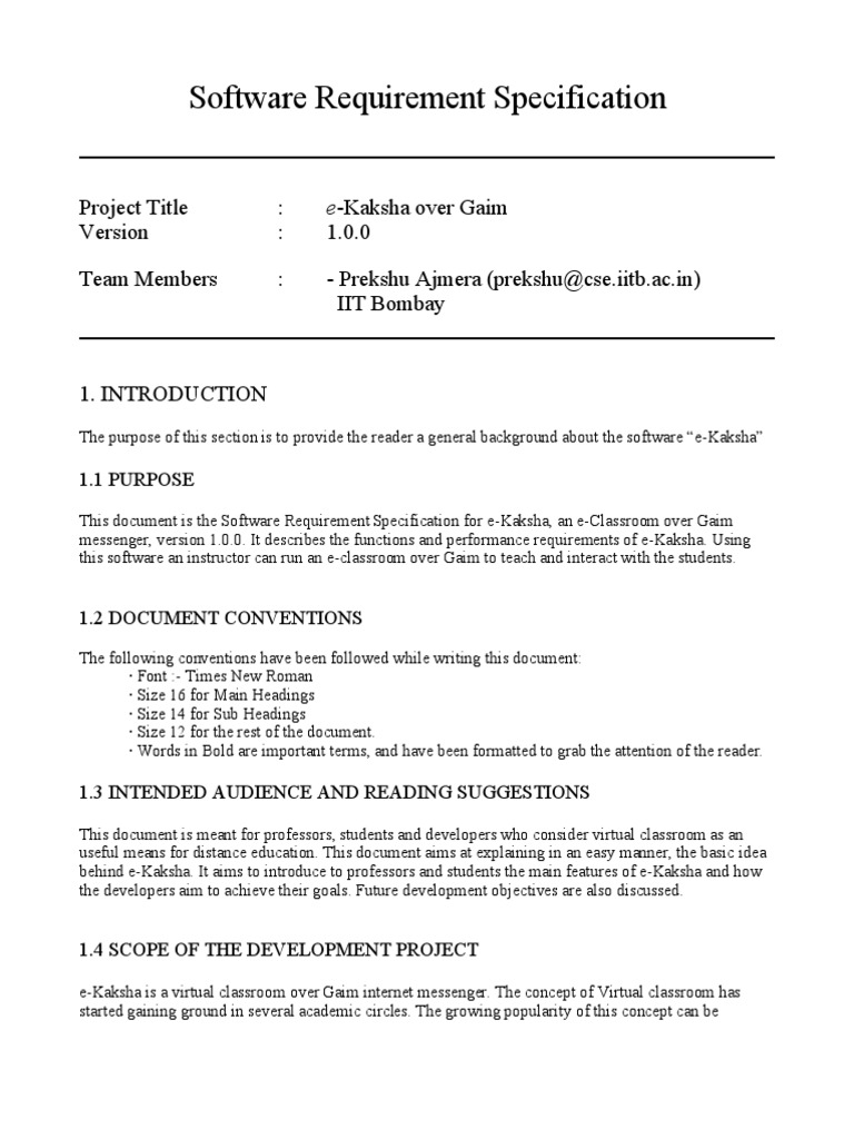e-Kaksha: Virtual Classroom SRS Document | PDF | Graphical User ...
