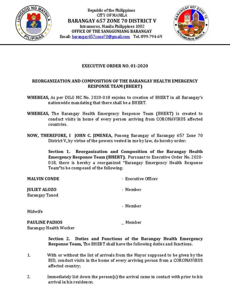 BHERT Reorganization Executive Order | PDF | Government | Wellness