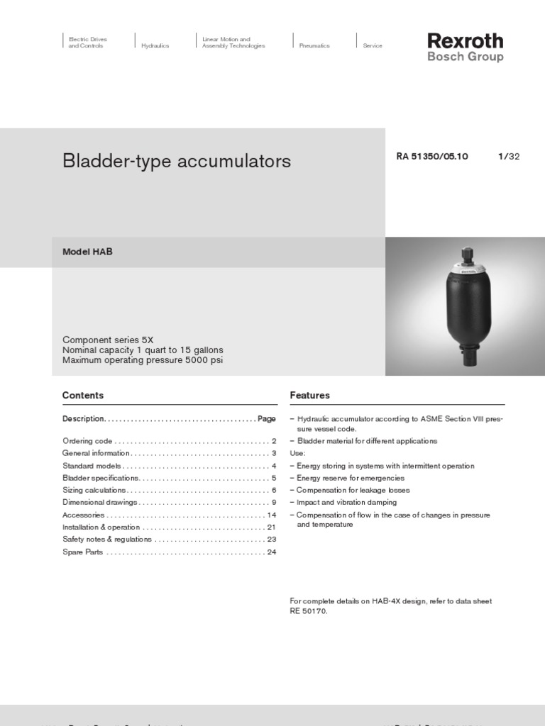 Bladder Type Accumulator | PDF | Gases | Pressure