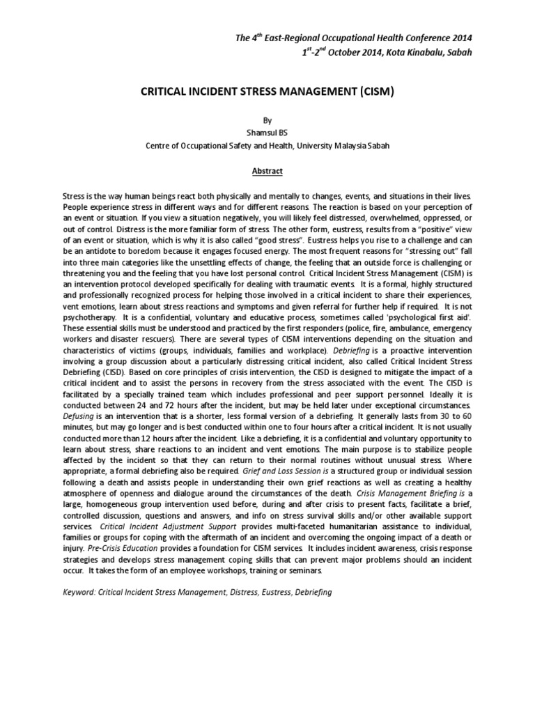 Critical Incident Stress Management CISM PDF | PDF | Stress Management ...