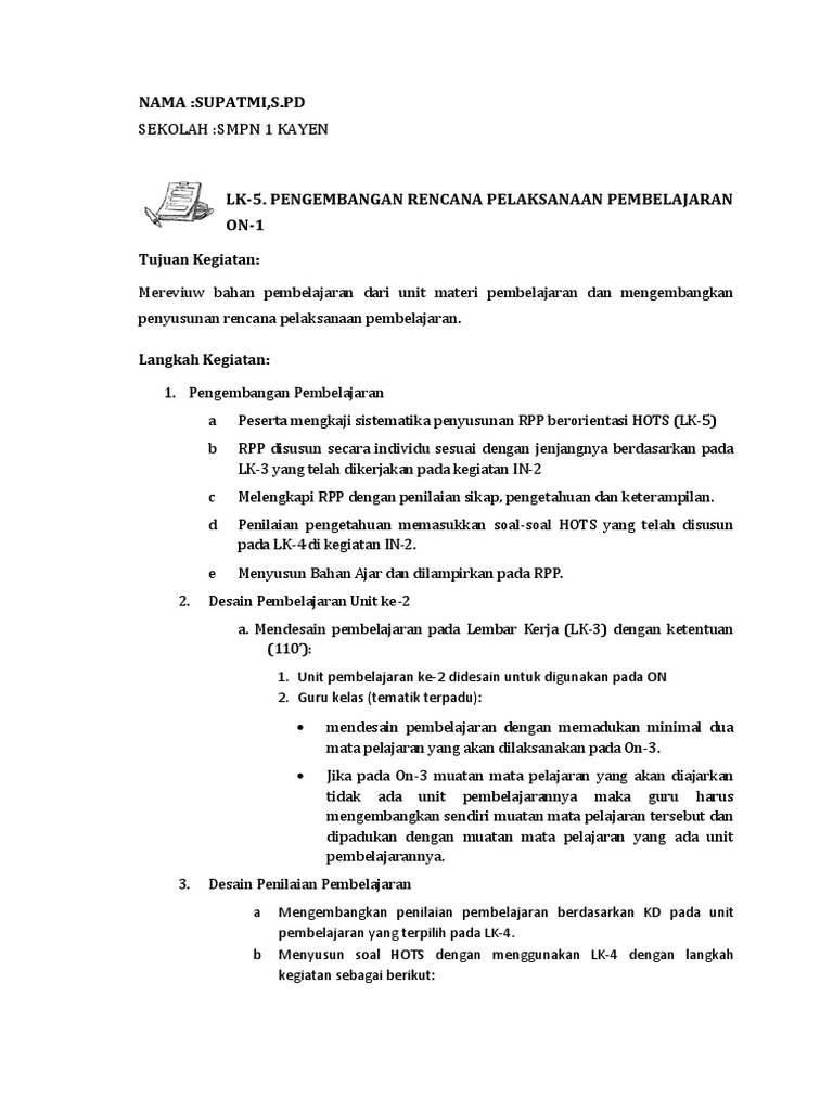 Lk 5 Rpp Unit 1 Persamaan Garis Lurus