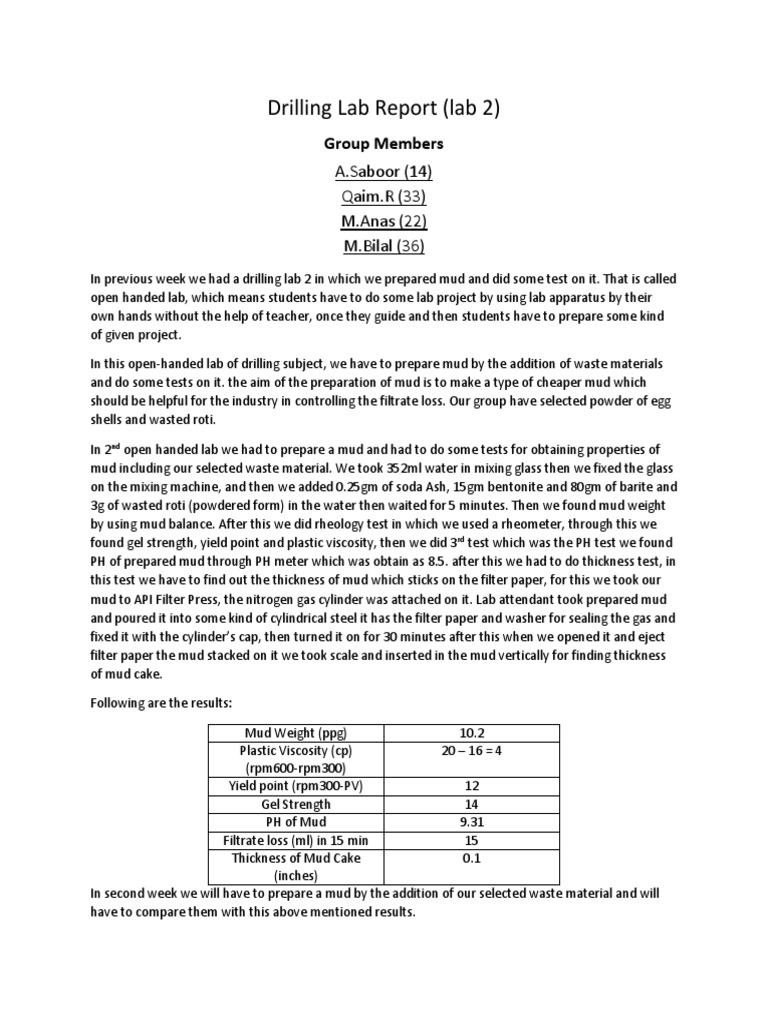 Drilling Lab Report 2 | PDF | Materials | Chemistry