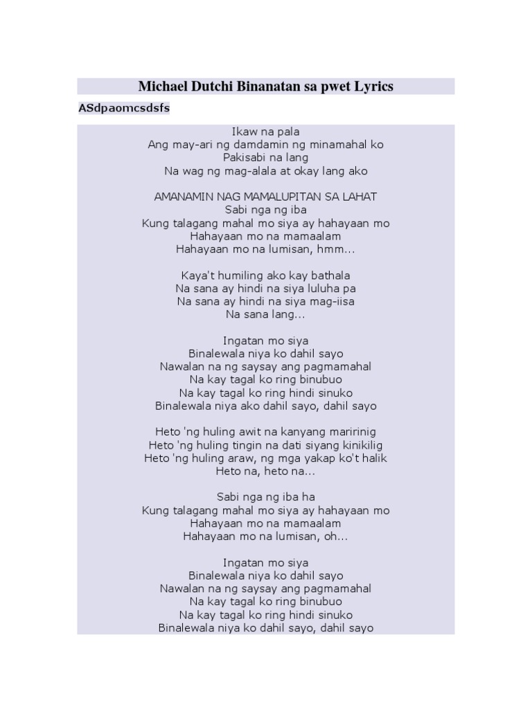 Michael Dutchi Libranda Lyrics Pdf