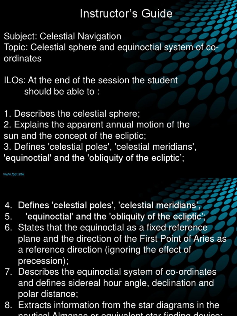 Celestial Navigation: Sphere & Coordinates Guide | PDF | Science ...