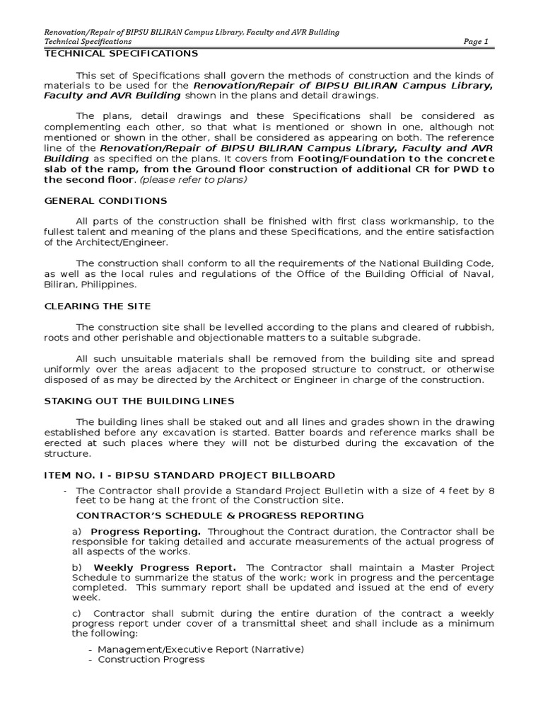 BIPSU Biliran Library Renovation Specs | PDF | Technology & Engineering ...