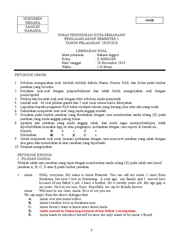 Kelas X Soal Bhs Inggris Wajib