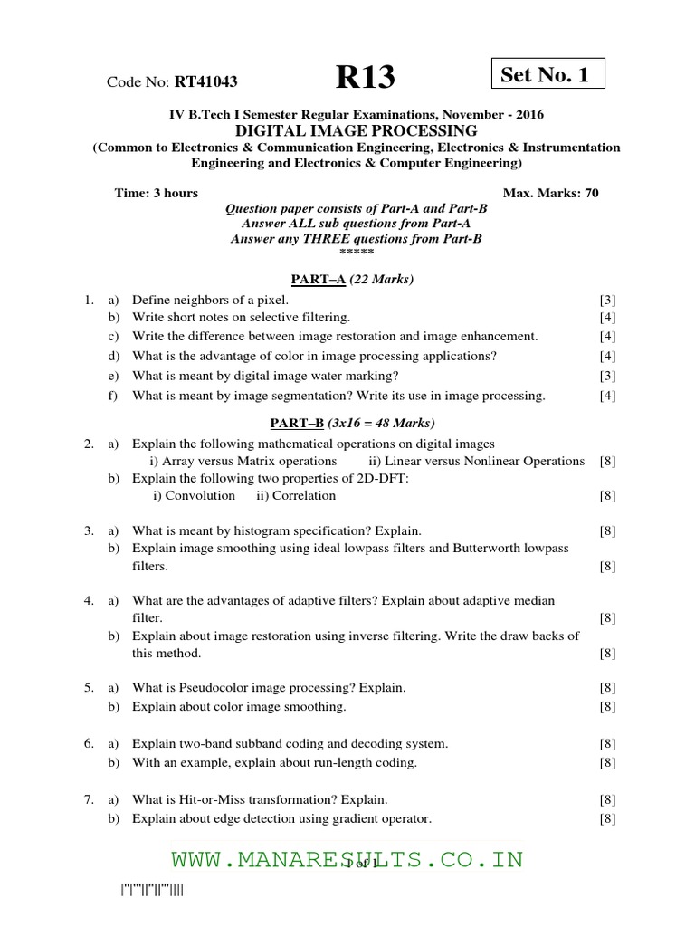 Digital Image Processing Exam Questions | PDF