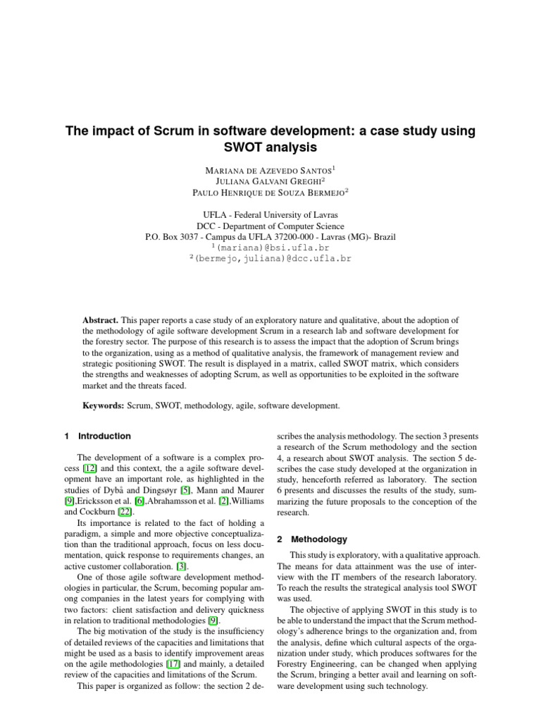 The Impact of Scrum in Software Development: A Case Study Using SWOT ...