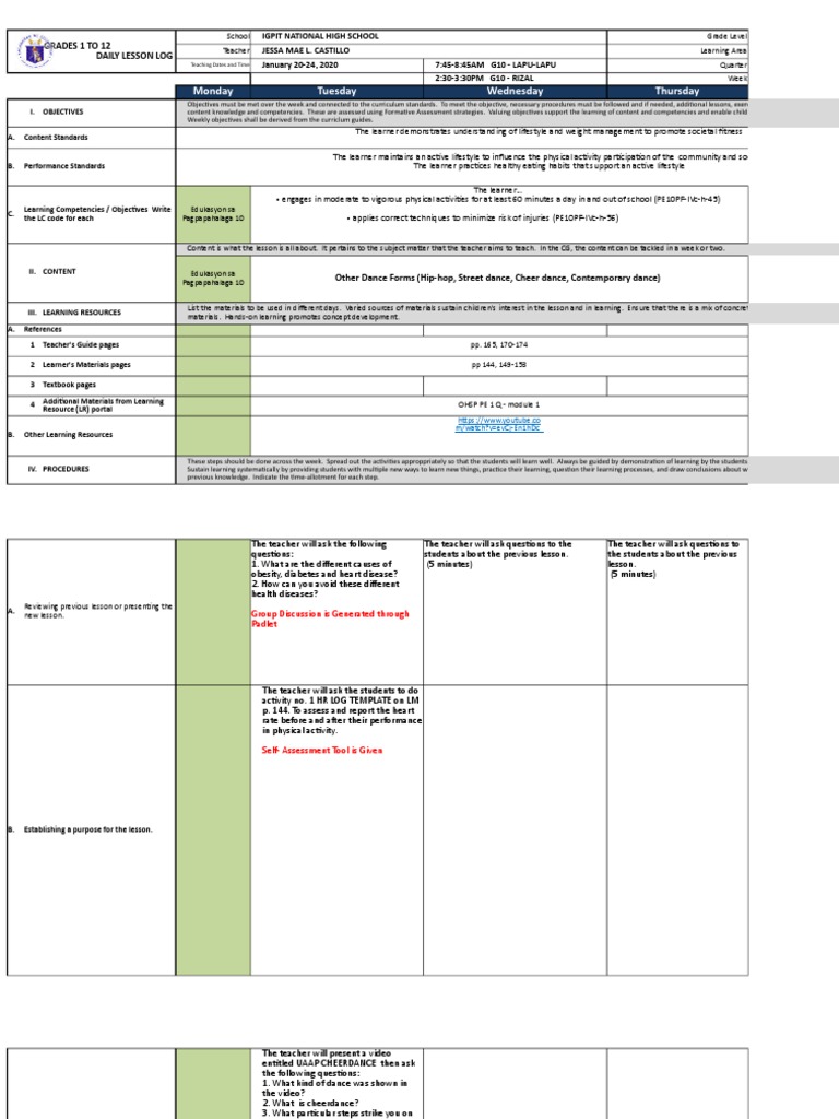 DLL 1 Week Prep With ICT Tools Integration | PDF