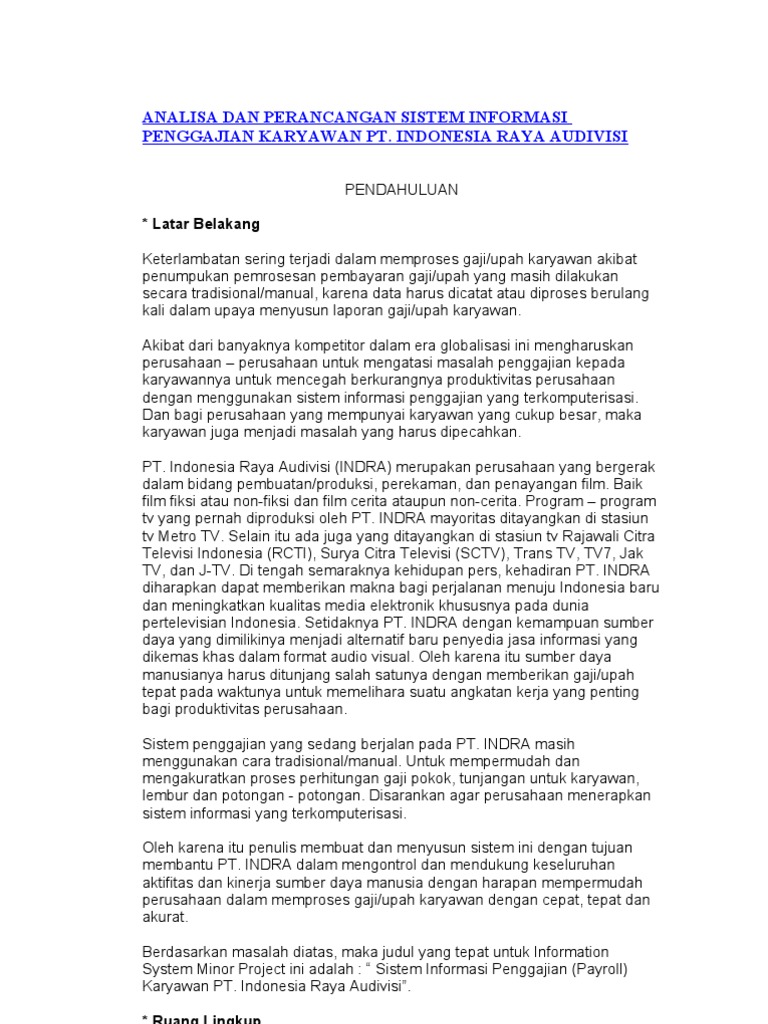 Analisa Dan Perancangan Sistem Informasi Penggajian Karyawan Pt