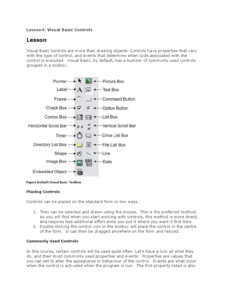 Lesson 4 Visual Basic Controls | PDF | Button (Computing) | Human ...