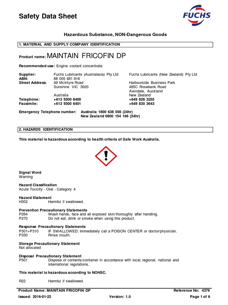 Engine Coolant Safety Data Sheet PDF