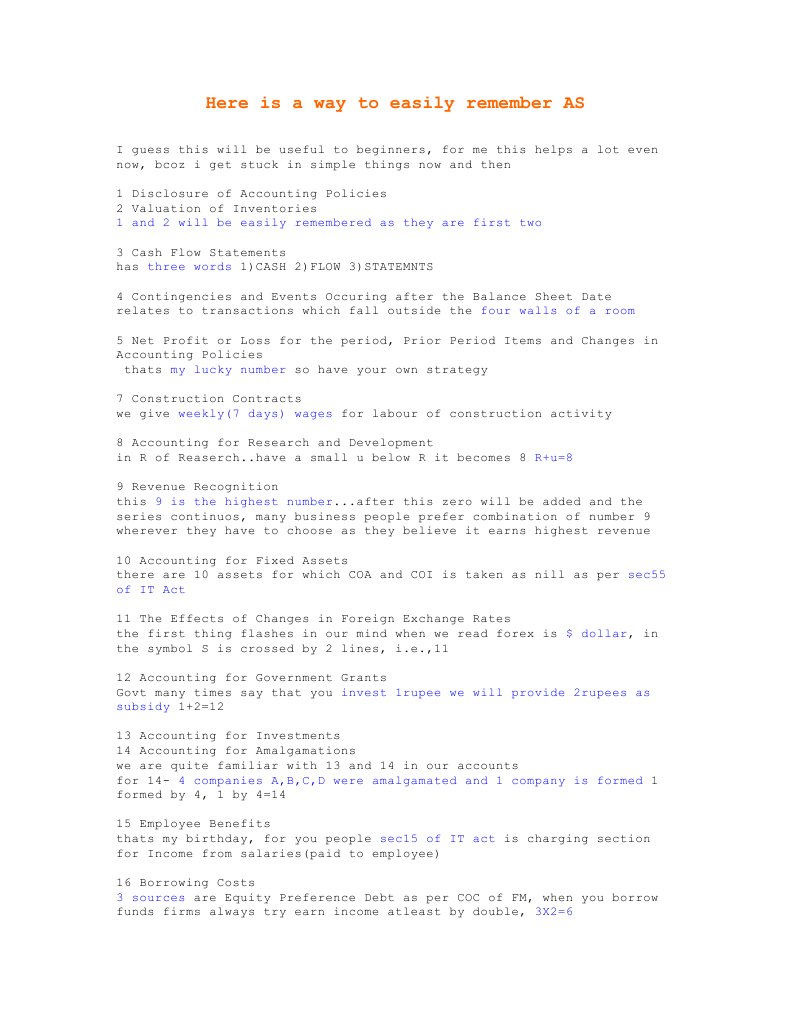 Mnemonic Techniques for Accounting Standards | PDF