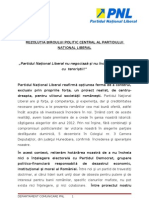 REZOLUTIA BIROULUI POLITIC CENTRAL AL PARTIDULUI NATIONAL LIBERAL - PNL Nu Negociaza Si Nu Încheie Intelegeri Cu Terori