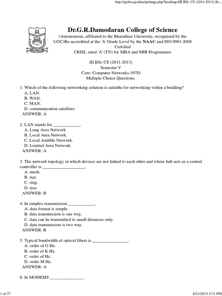 Computer Networks PDF | PDF | Modulation | Computer Network