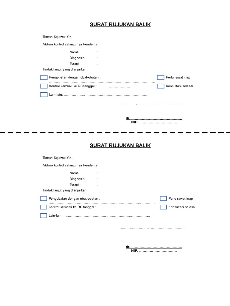 Contoh Surat Rujukan Balik Pasien | PDF | Pengembangan Diri