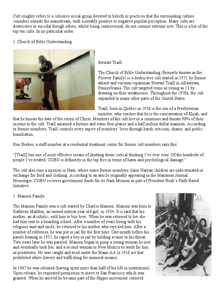 Top 10 Notorious Cults Explained | PDF | Aum Shinrikyo | Religious Faiths