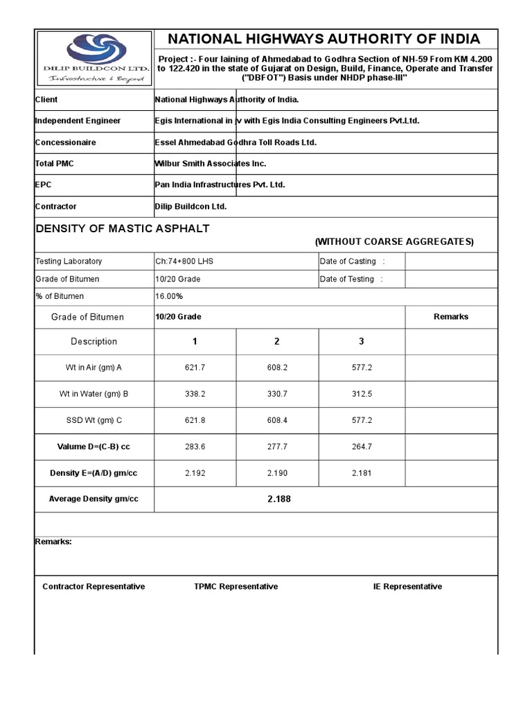 Mastic Density PDF Asphalt Road Transport
