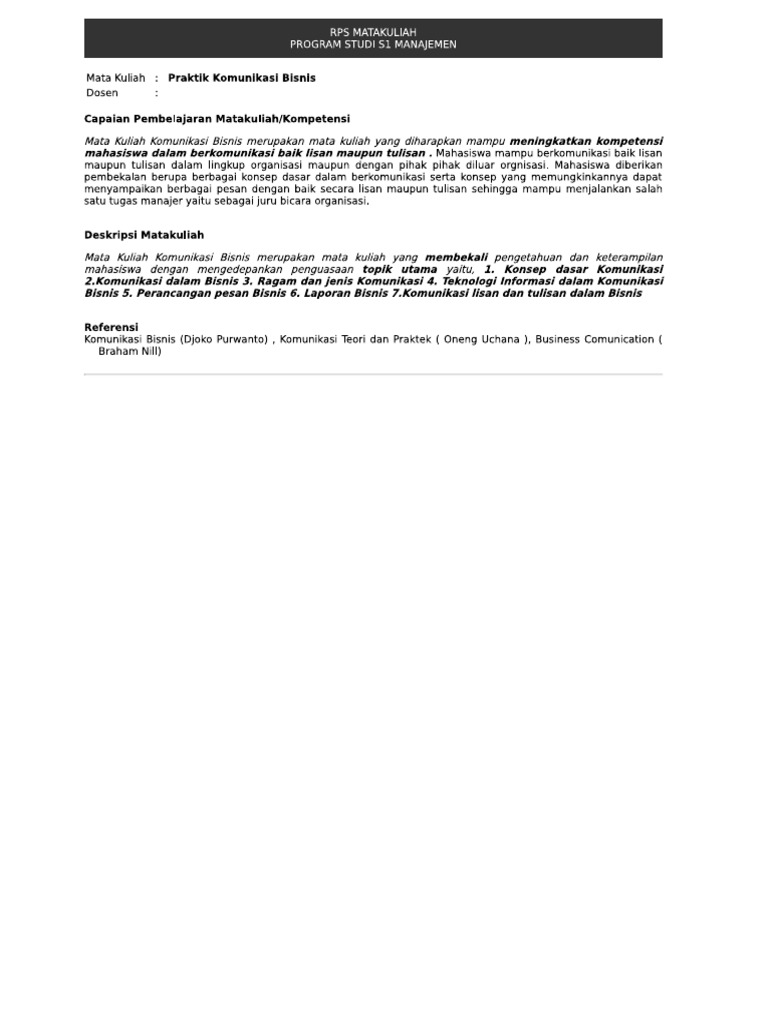 Contoh Rps Praktik Komunikasi Bisnis | PDF