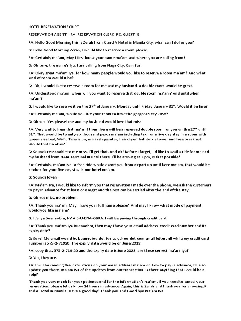 Hotel Reservation Script PDF