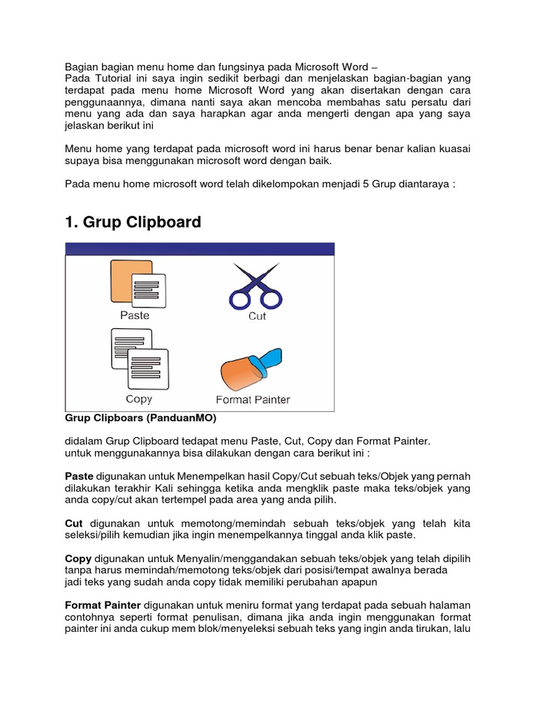 Bagian Bagian Menu Home Dan Fungsinya Pada Microsoft Word Bang Hanif